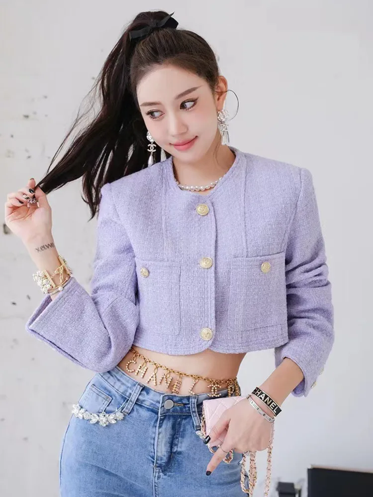 Autumn Korean Sweet Small Fragrance Tweed Jacket Women Brand Luxury Woolen Short Coat Casaco Female Fashion Runway Outwear Top