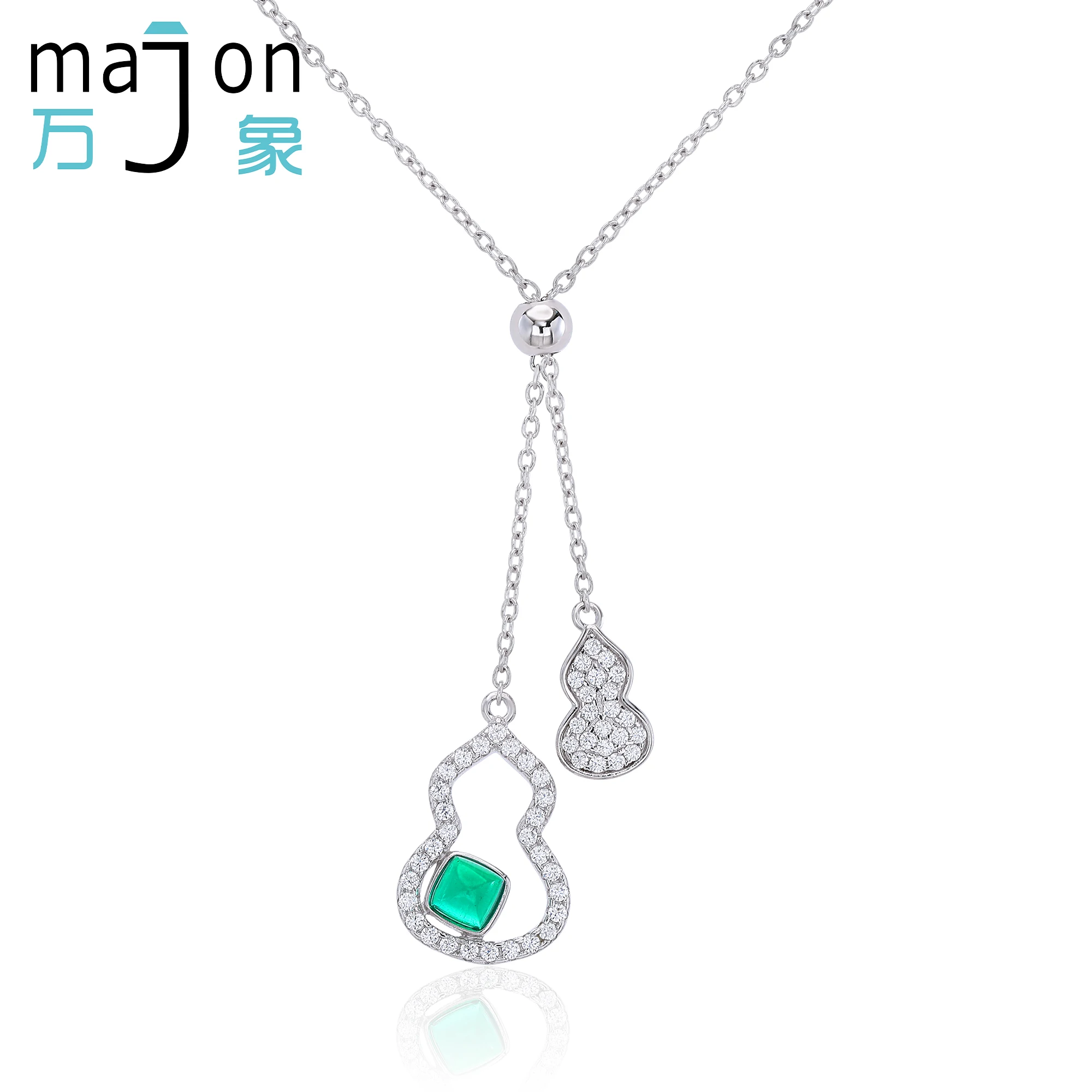 

Lab-Grown Emerald Pagoda & Gourd Shape Pendant Necklace S925 Silver Luxury Engagement Wedding Party Gift Daily Wear for Women