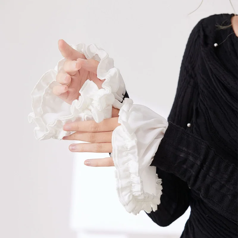 Manicure Foto Tool Ruche Afneembare Effen Kleur Fake Flare Mouwen Meisjes Decoratieve Polsboeien Nagels Kunst Fotografie Props