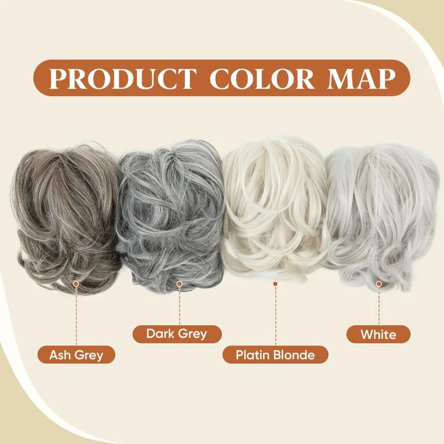 وصلات شعر صناعية بيضاء متعددة الاستخدامات لذيل حصان قصير وأنماط كعكة فوضوية قابلة للانحناء فكرة فروع الشعر المجعد المنفوش والمموج