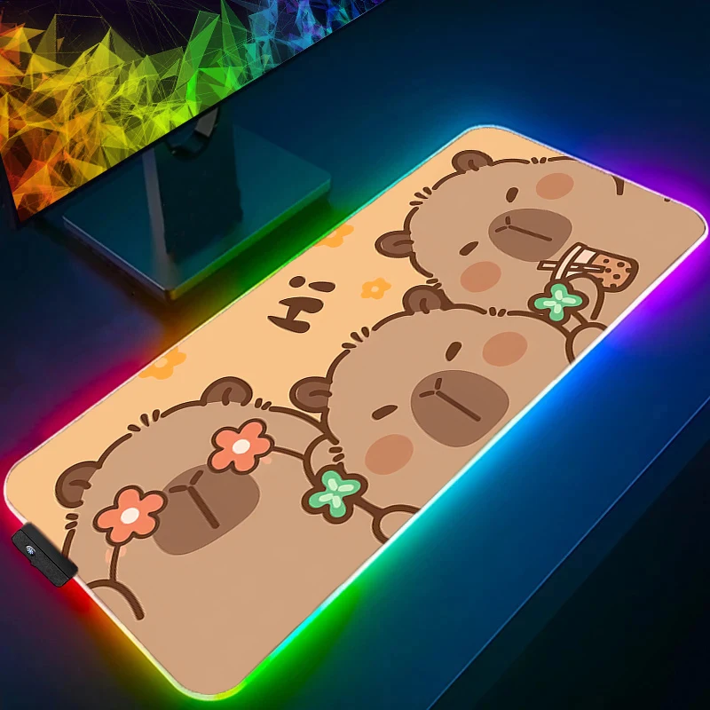 

Коврик для мыши Gamer Keyboard Pad LED Kawaii Настольный коврик для мыши Ковер Резиновый Tapis Souris Gaming RGB Ноутбук Мультфильм Капибара Коврик для мыши