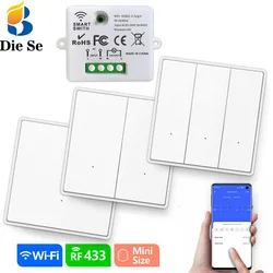Tuya Smart Switch Wifi Remote Relay Receiver Switch AC 220V Interruptor 433mhz RF Push Button Transmitter for Led Fan alexa