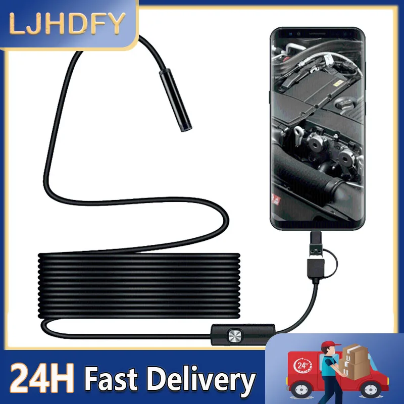 5.5mm Type-C Endoscope Camera IP67 Waterproof with 6 Adjustable LEDs USB Android Flexible Inspection Borescope for Phone PC