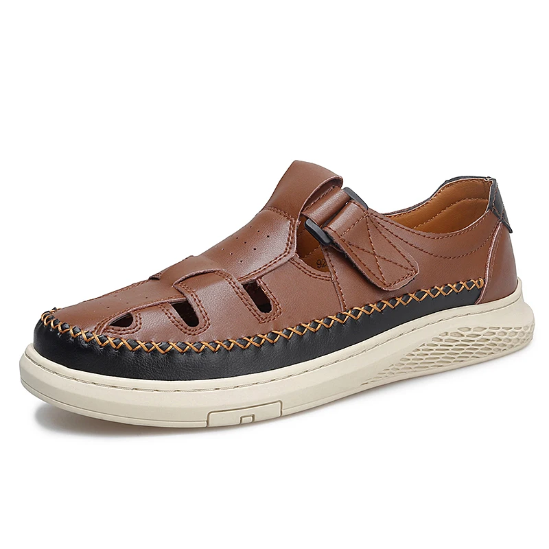 

Мужские сандалии ручной работы с закрытым носком – дышащие повседневные туфли с регулируемой пряжкой, нескользящие прогулочные сандалии больших размеров