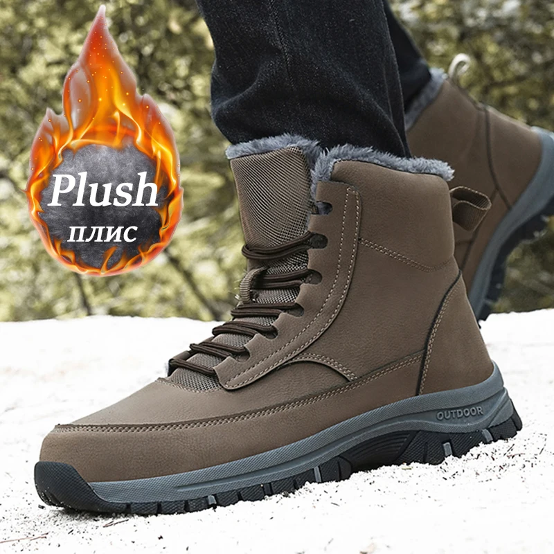 NeW Men Winter Snow Boots For Waterproof Leather Sneakers Super Warm Men\'s Boots Outdoor Male Hiking Boots Work Shoes Size 39-48