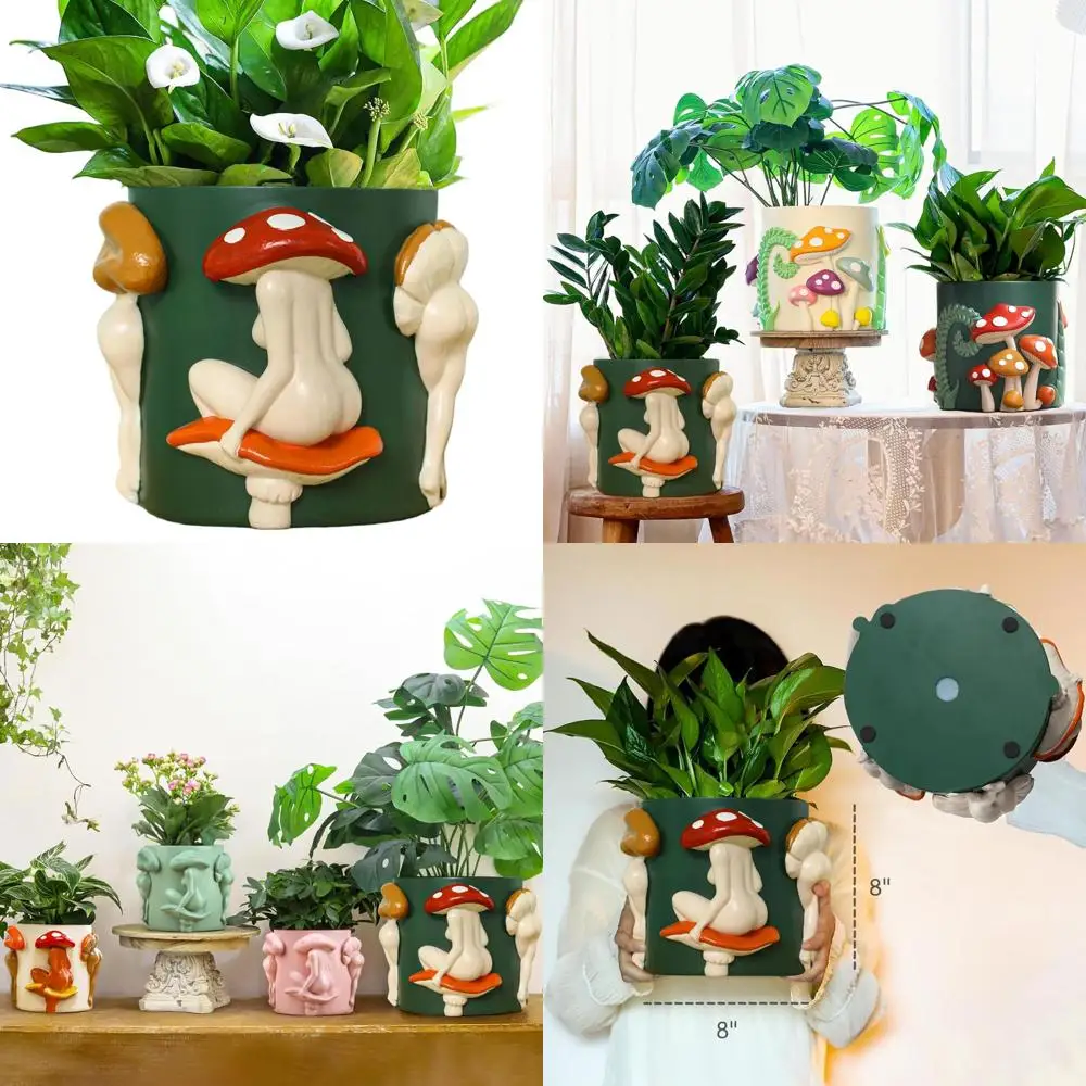 

8 Inch Unique Mushroom-Shaped Plant Pots, Cute Bohemian Home Decor, Ideal for Indoor Plants and Eclectic Aesthetics