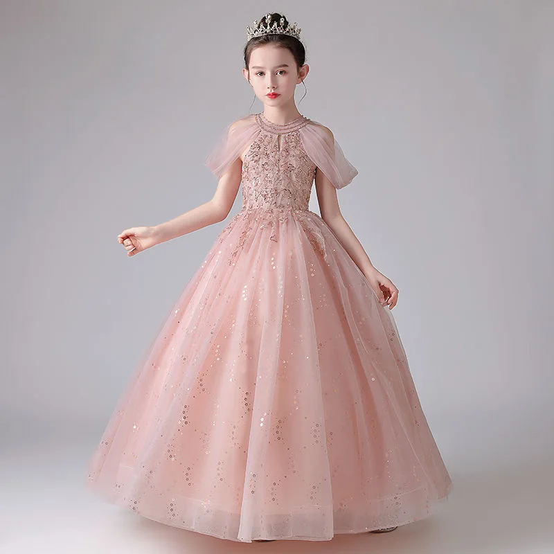 Classic Flower Girls Dresses For Wedding Fashion Ruffles Beaded Sash Pageant Long Gowns Kids Princess Birthday Party Costumes