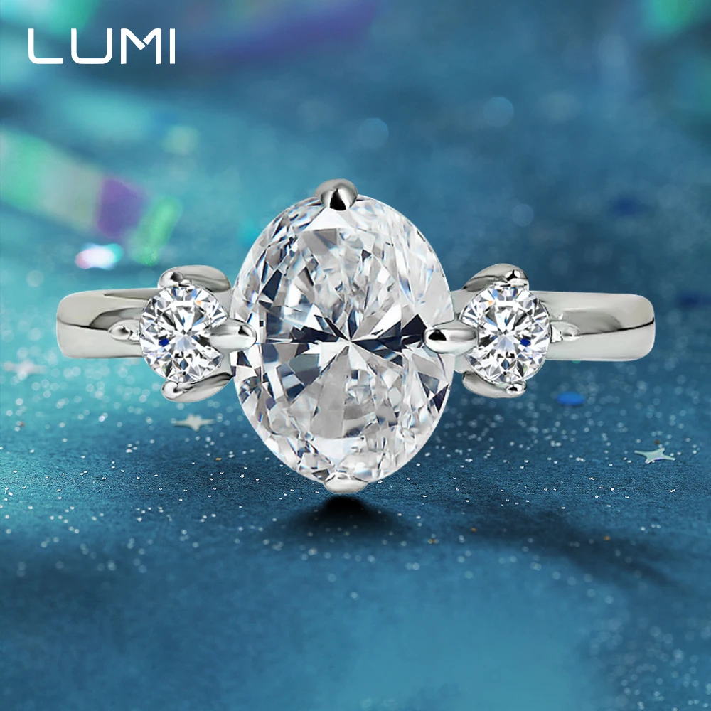 

LUMI 2CT кольца с муассанитом овальной огранки для женщин, стерлинговое серебро 925 пробы, роскошные классические обручальные кольца, ювелирные изделия, сертифицированные GRA