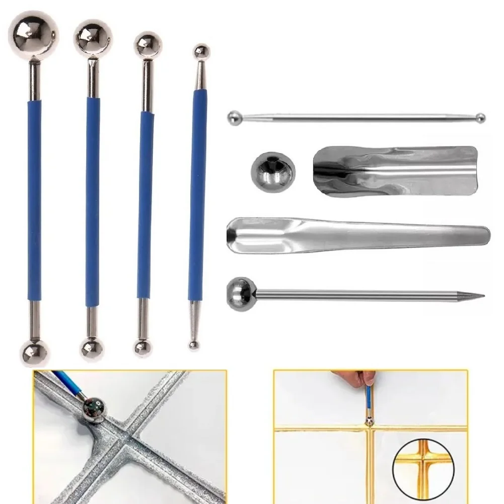 4pcs Stainless Steel for tile Floor Seam Press Ball plus 5pcs Beauty Seam Tool Set for tile Grout Joint Filling and Seam