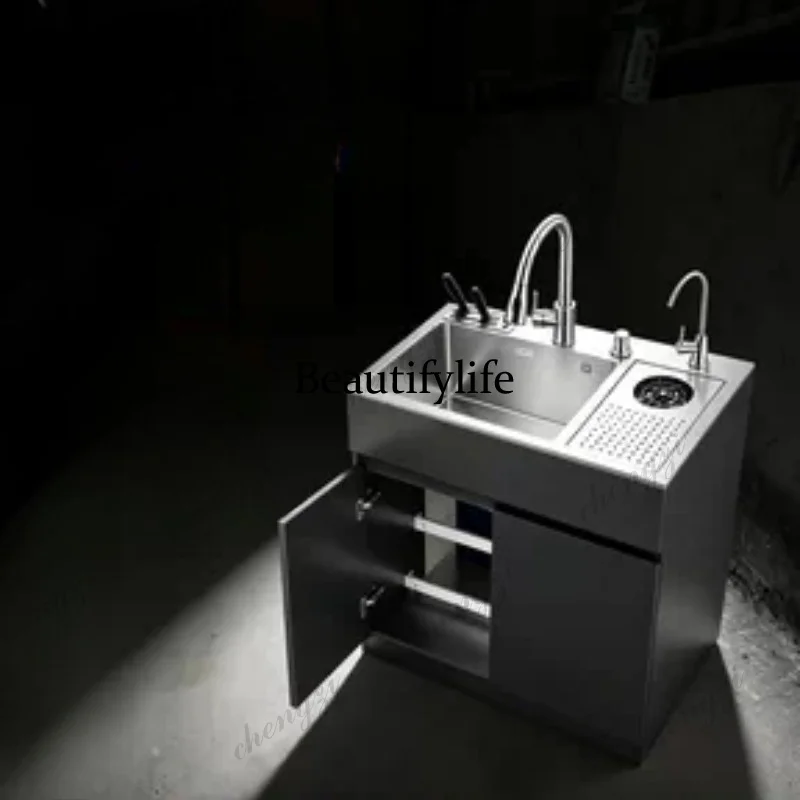 Bar stainless steel sink integrated cabinet cup washer sink milk tea coffee shop outdoor commercial