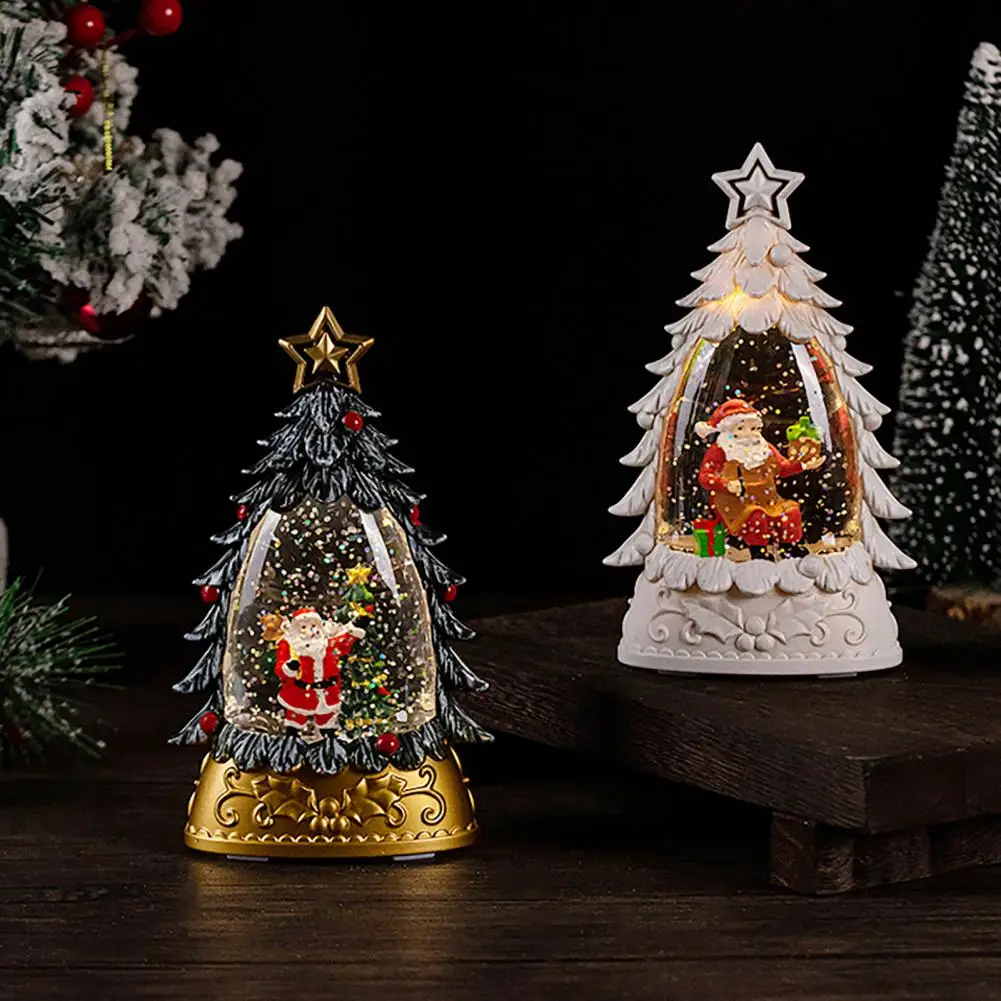 Snowing Desktop Lamp Multifunctional Desk Lamp Christmas Snow Ball Lantern with Santa Christmas Tree Scene Glittering for Home
