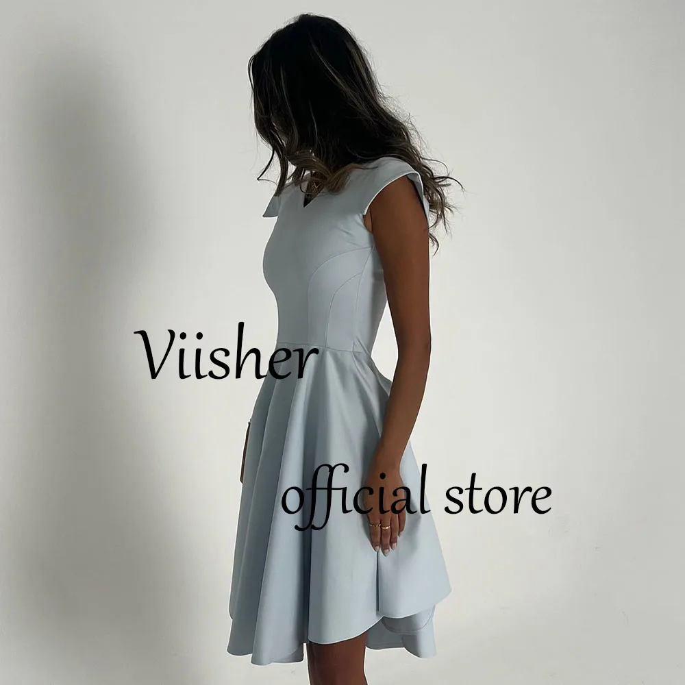 

Viisher Light Blue Short Prom Party Dresses for Women Spandex Satin Formal Occasion Dress Arabian Dubai Evening Party Gowns