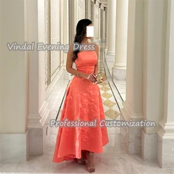 Vindal Evening Dress Strapless Knee Length A-Line Satin Built-in Bra Flower Elegant Sexy Sleeveless Saudi Arabia For Woman 2024