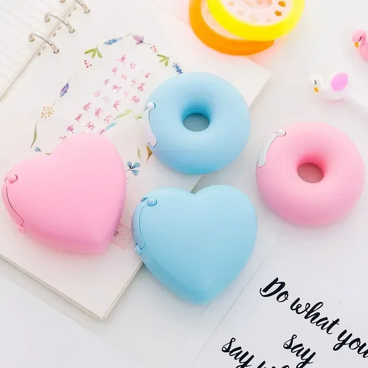 Creative Cartoon Stationery Portable Donut Tape Holder, Invisible Tape Cutter with Small Tape Inside