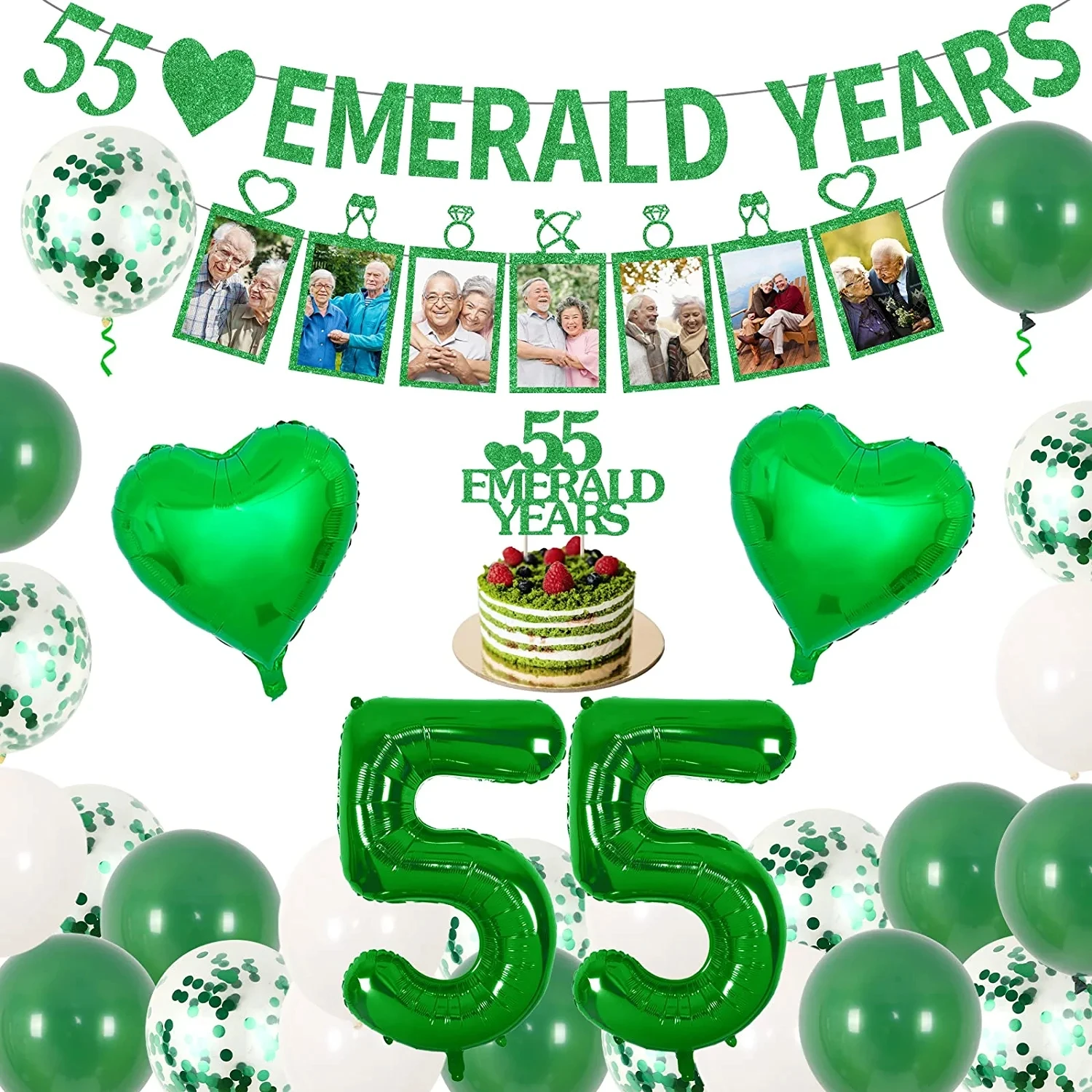 

Cheereveal 55th Wedding Anniversary Decorations 55 Emerald Years Glitter Banner Happy 55 Anniversary Photo Banner Green Balloons