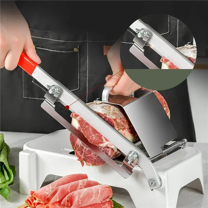 Home Kitchen Frozen Meat Slicer Manual Stainless Steel Food Cutter Slicing Machine Automatic Meat Delivery Nonslip Handle