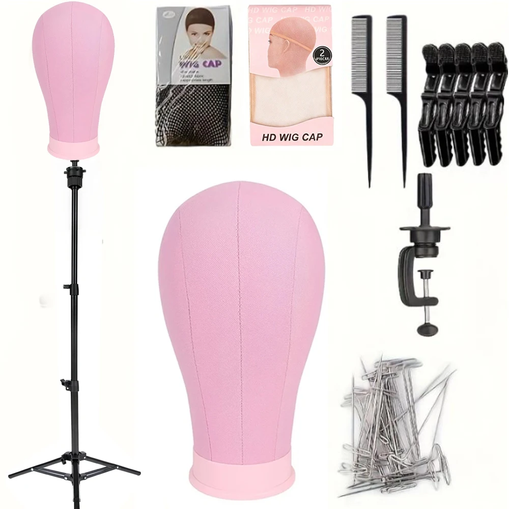 22 Inch Canvas Mannequin Head with Adjustable Wig Stand Tripod, Wig Set  Caps, Elastic Bands, T Pins Tool Kit  for Practicing