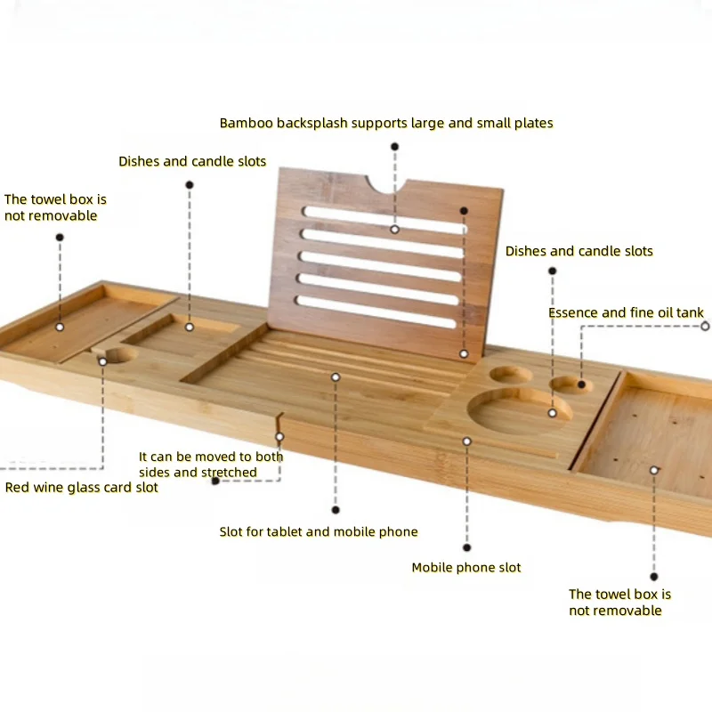New Adjustable Home Wooden Bath Tray Bamboo Bathtub Rack Bathroom Accessories Storage Shelf Tray Stand ​Retractable Bath Bracke