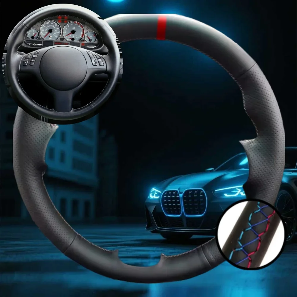 Customized Car Steering Wheel Braiding Cover For BMW M Sport E46 330i 330Ci E39 540i Car Accessories Hand-sewn Steering Wrap