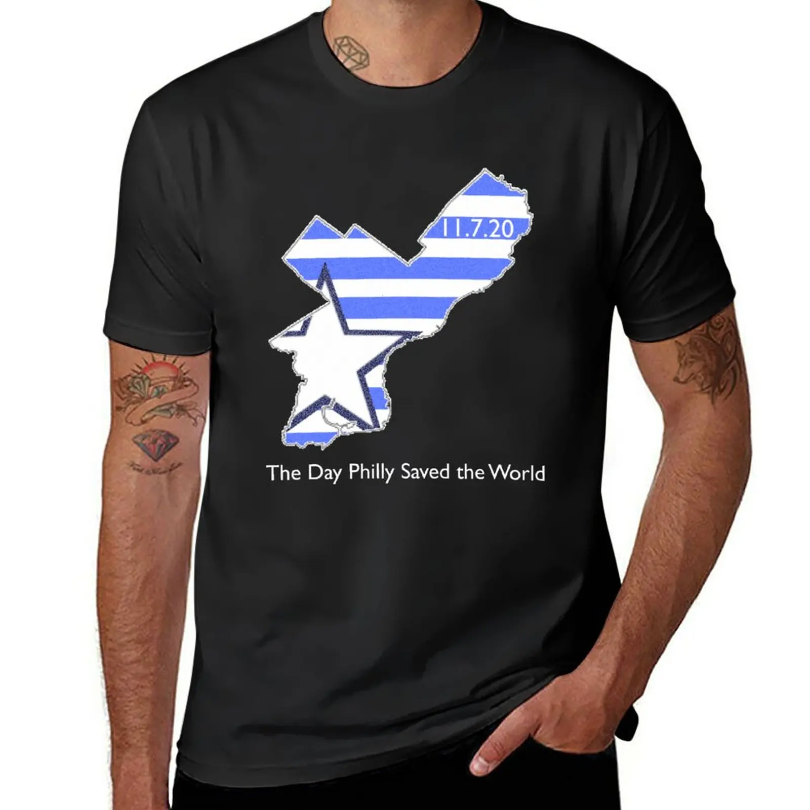 The Day Philly Saved the Word (Blue Stripe-White Text) T-Shirt customizeds boys whites mens graphic t-shirts pack