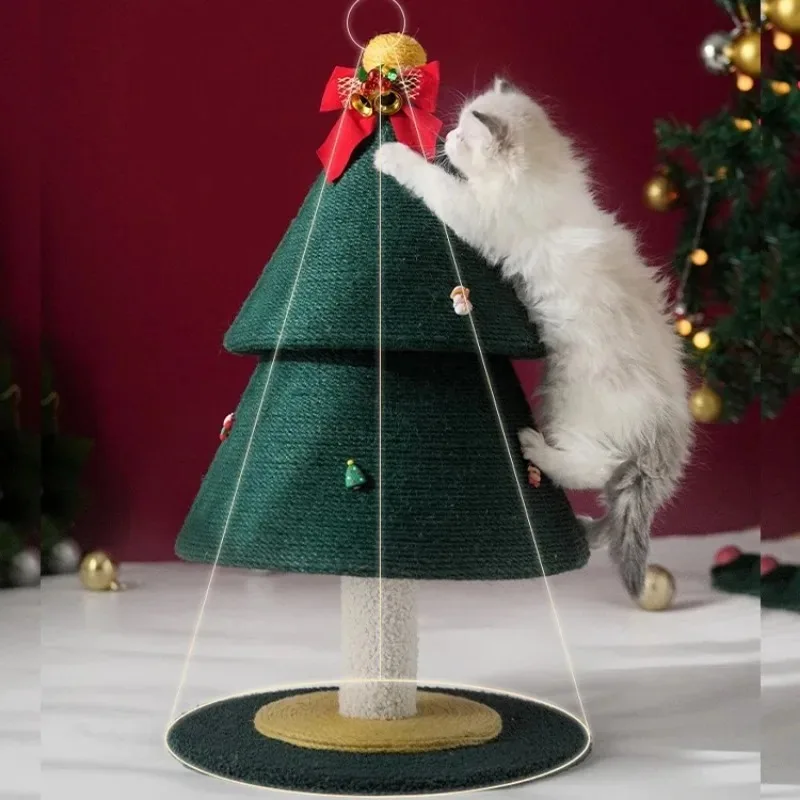 

Cute Christmas Tree Shaped Cat Scratching Post Thick Hemp Mat Small Climbing Frame Double Christmas Pine Tree Grinding Pets