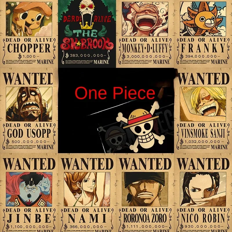 New Bounty One Piece Anime Figure Luffy in fifth gear Vintage Wanted Warrant Posters kid Room Wall Decoration Paintings Toy Gift