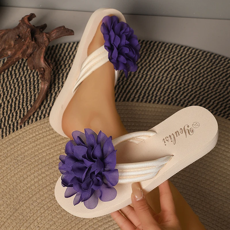 

Summer Bohemian Flower Beach Flip Flops Women 2025 New Fashion Soft Thick Sole Slippers For Women Sandals Wedge Comfort Shoes