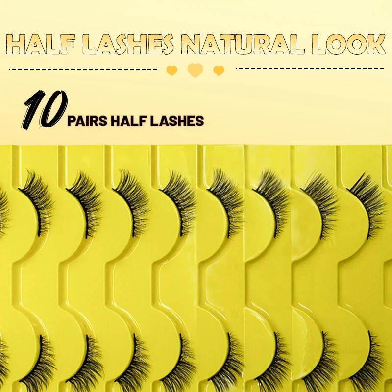 10-halbe Wimpern, weiche, natürliche Katzenaugen-Wimpern, Make-up-Werkzeug, Verlängerung, flauschige künstliche Wimpern, halbe Wimpern