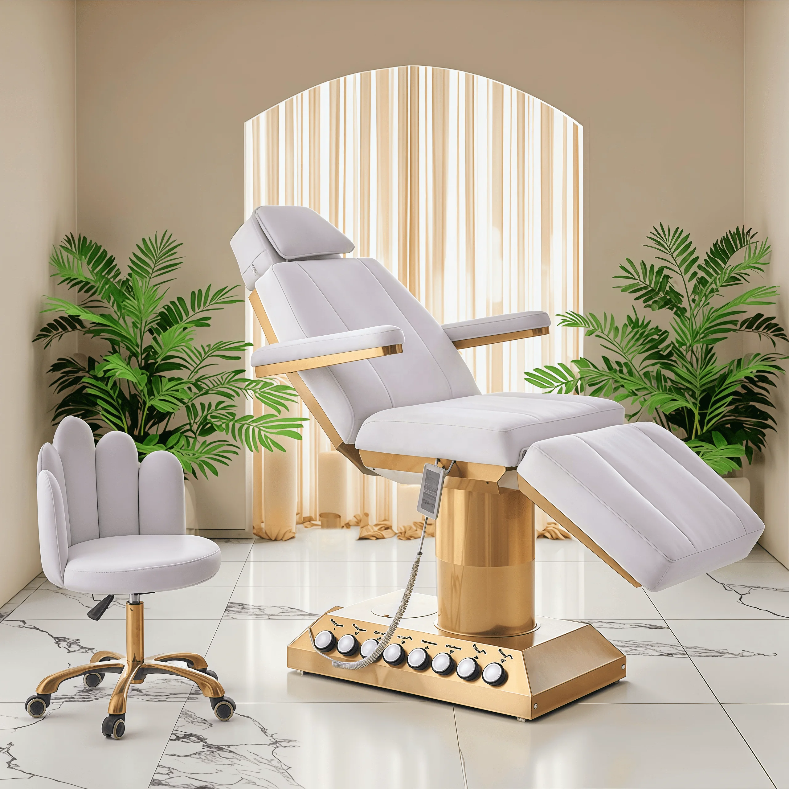 

Высококачественная белая салонная кровать для лица, 4-моторный электрический массажный стол, массажная кровать для салона красоты