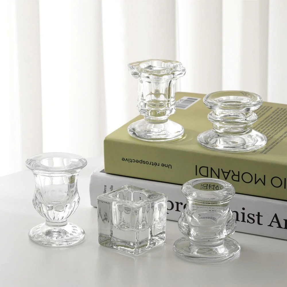 2PCS Ins Style Creative Glass Candlestick Base Romantic Table Home Holiday Atmosphere Ornament Mini