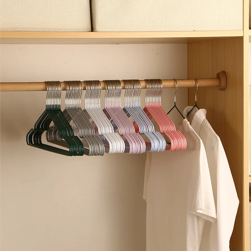10/20Pcs Metal Hangers, Plastic-Coated Rust-Proof Hangers for Both Dry and Wet Use, Iron Art Hangers, Upgraded Non-Slip and Non-Marking Coat Hangers for Dormitory and Home Use