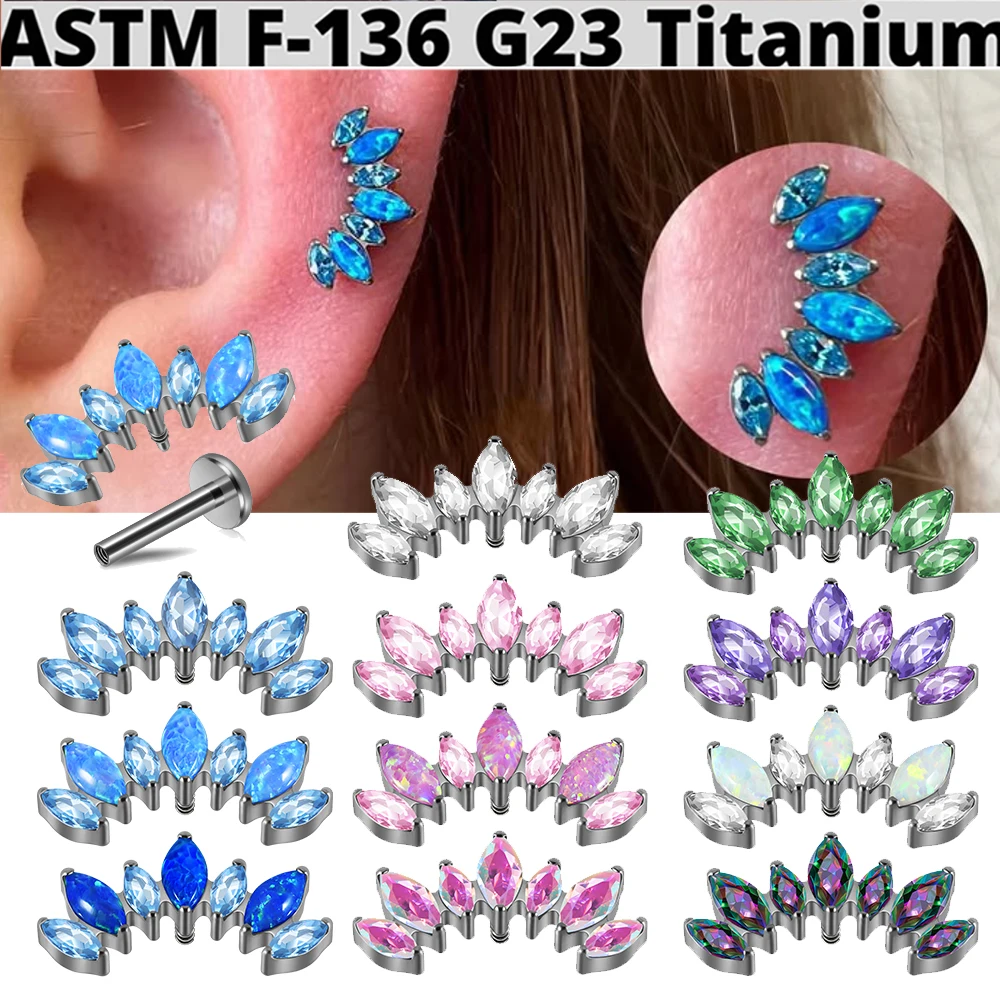 1 unidad G23 titanio 7 Marqués circón Labret labio anillo hilo interno ópalo cartílago de la oreja Tragus Helix Daith joyería del cuerpo