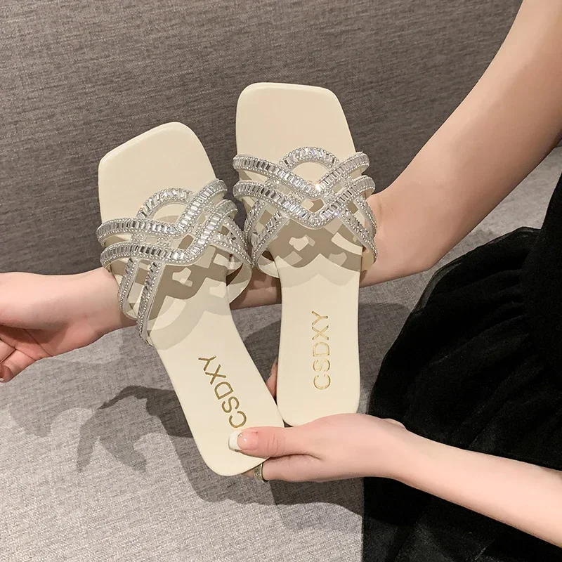 

Slipper Women's Luxury Design Womens Rhinestone Summer Flat Outdoor Fashion Ladies Slippers Casual Party Beach Flip Flops