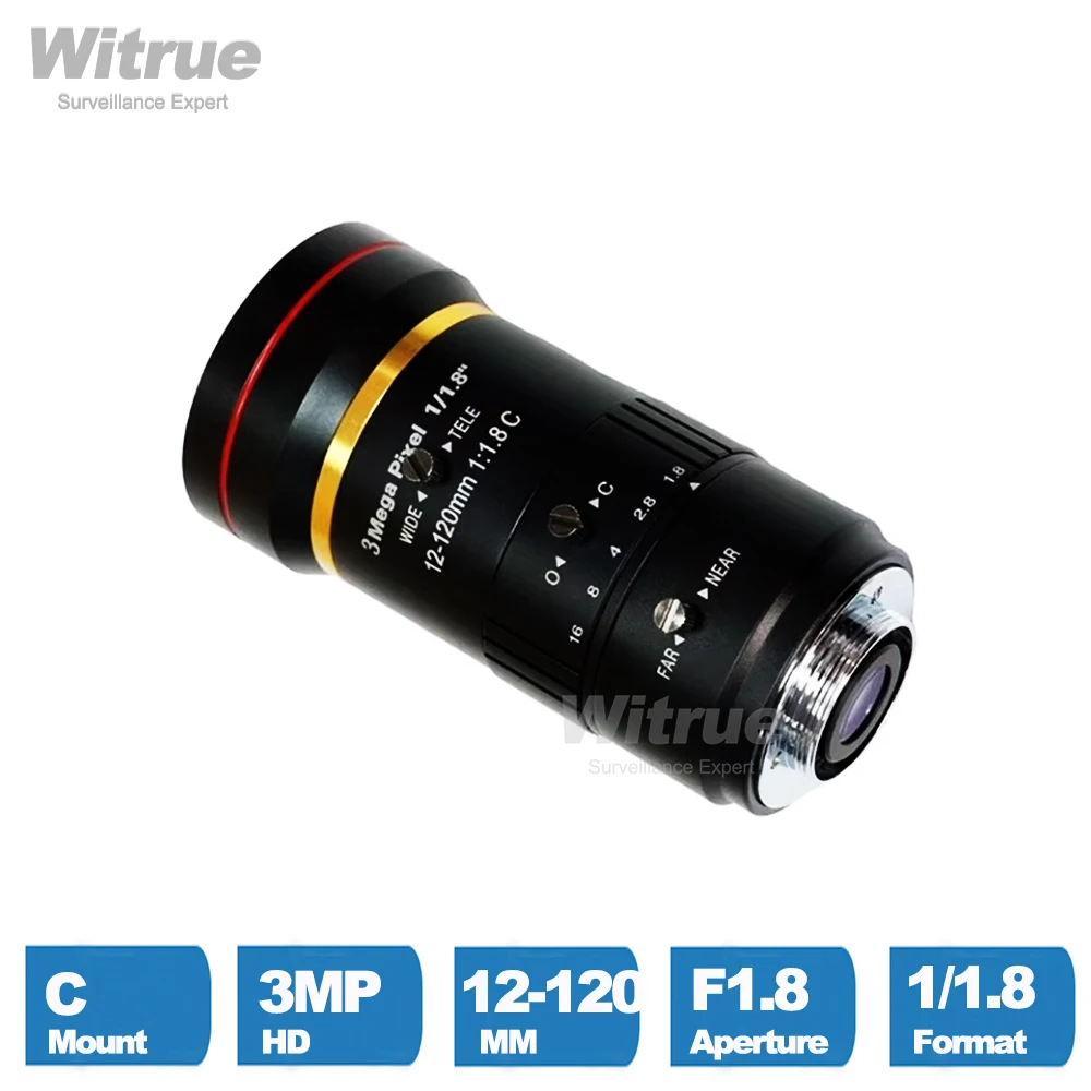 Obiektyw Witrue Vifocal 3 megapiksele 12-120 mm z ręczną przysłoną 1/1,8" z mocowaniem C do kamer IP Niskie zniekształcenia — zdjęcie 3