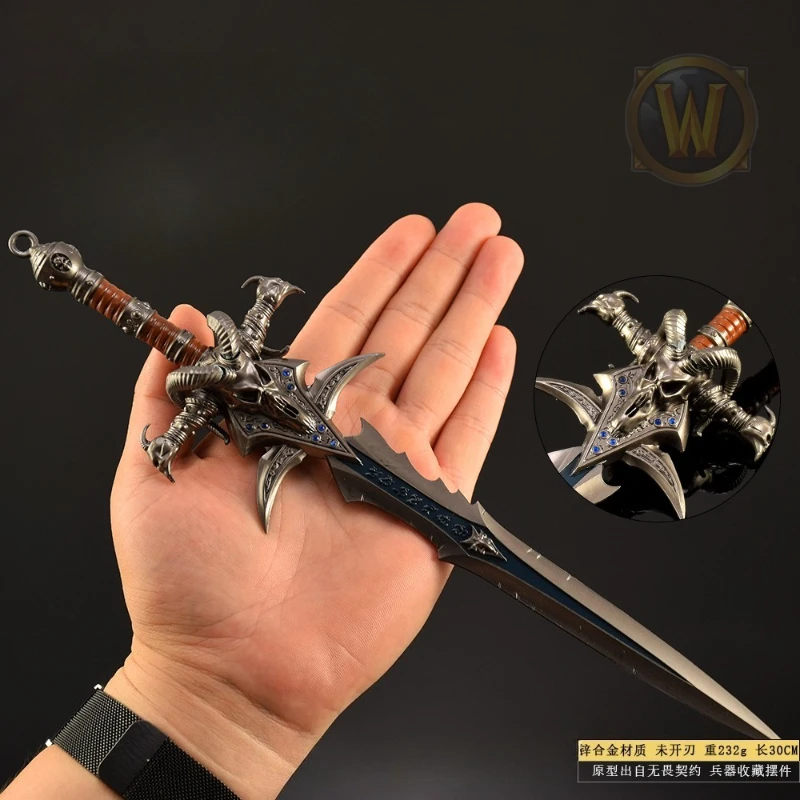 30 cm/11.81 pouces World of Warcraft Frostbite tête de chèvre épée jeu périphérique samouraï épée métal artisanat arme modèle ornement de bureau