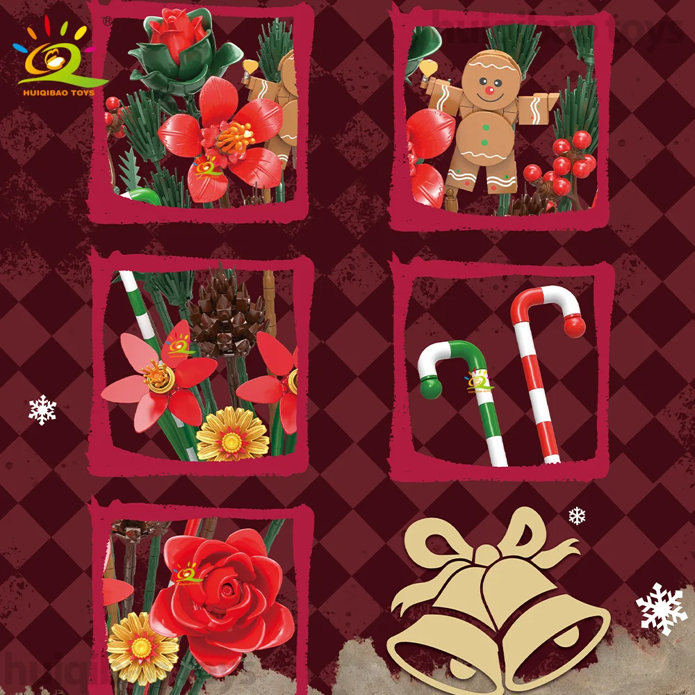 HUIQIBAO عيد الميلاد جارلاند باقة بنة DIY بها بنفسك رومانسية الزهور الطوب الحلي الزخرفية لعب الكبار سانتا كلوز هدية