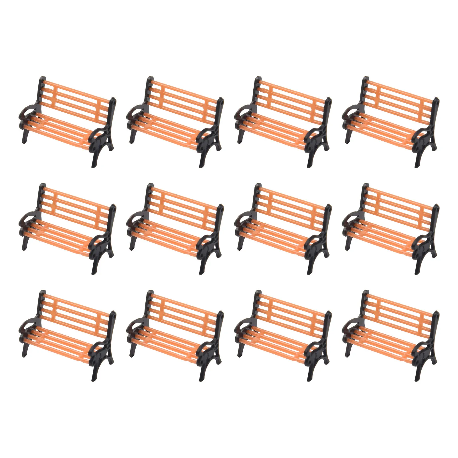 12Pcs 1:50 Bench Chair Miniatures Model Train Artificial Plastic Crafts Settee Street Park Layout Toys For Home Decor