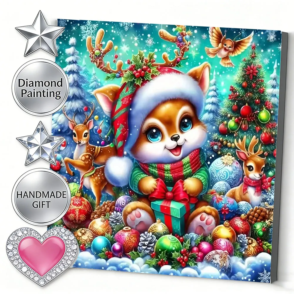 AZQSD Diamond Mosaic Kits Deer Christmas Animal Square Round Drill Tree Snow Painting Home Decor Rhinestones
