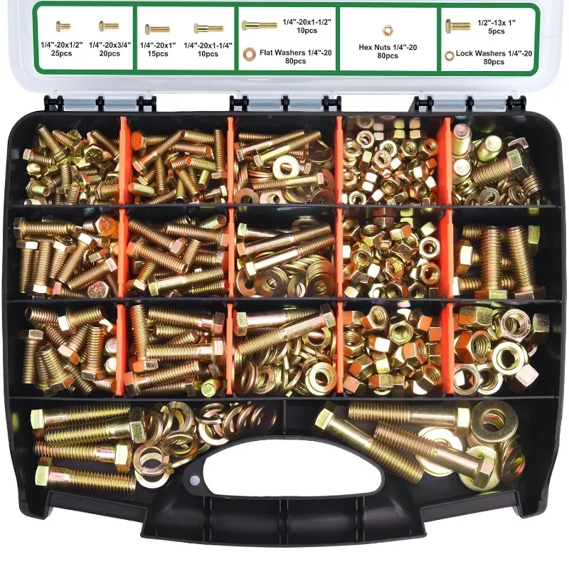 

772-PC Bolt Nut Assortment Grade 8, Heavy Duty SAE Sizes Kit. Complete Hardware for Automotive & Machine Repair.