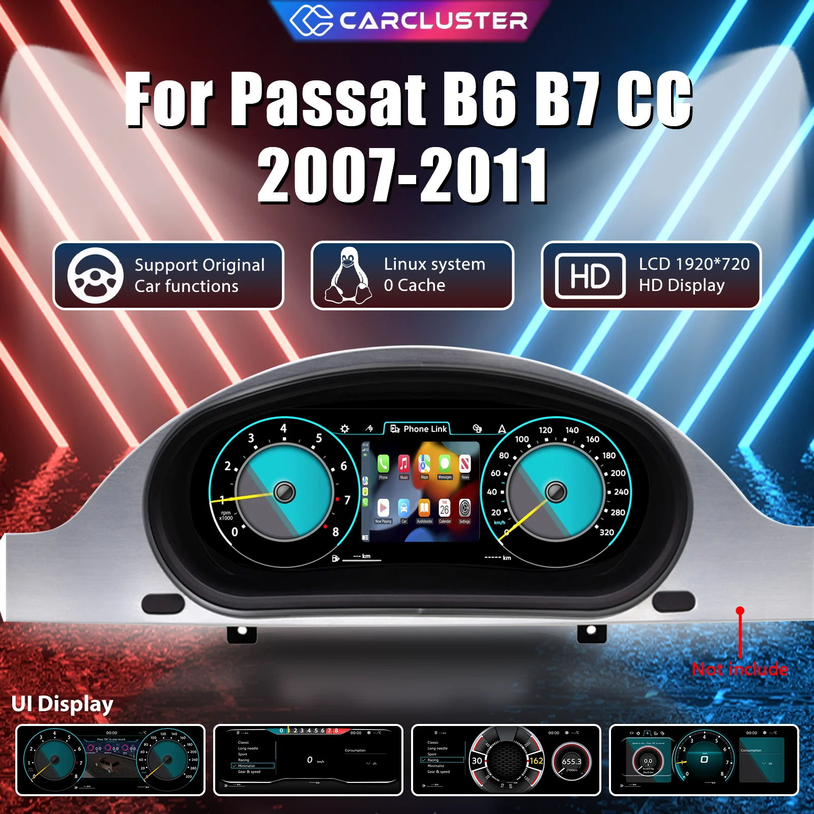 Carcluster 12.3'' LCD Digital Cluster For Volkswagen Passat B6 B7 CC 2007 8 9 10 11 Year Support HDMI Carplay Radio Dashboard instrument panel