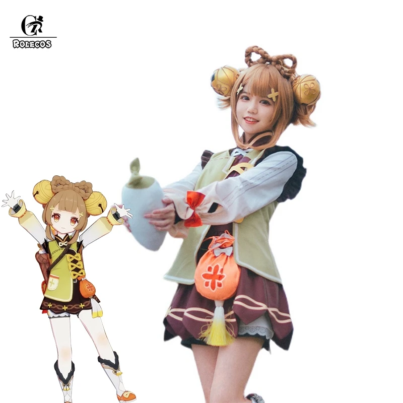 ROLECOS Genshin Auswirkungen Yaoyao Cosplay Kostüm Nette Lolita Mädchen Kleid Halloween Kostüme Schöne Uniform Frauen Party Outfit