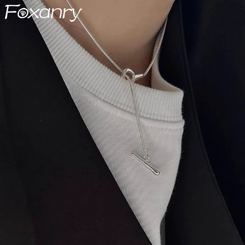 Foxanry-Cadena de serpiente para mujer y parejas, collar de clavícula con cierre OT, creativo, Simple, moderno, personalidad, clásico, joyería de fiesta, regalos