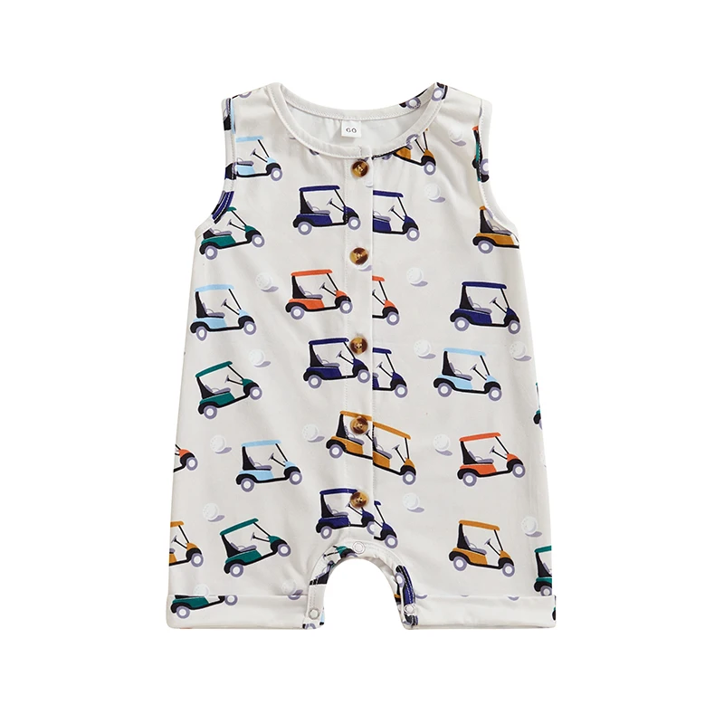 

Baby Girls Boys Romper Golf Print Sleeveless Buttons Crew Neck Jumpsuits Summer Casual Clothes Infant Bodysuits