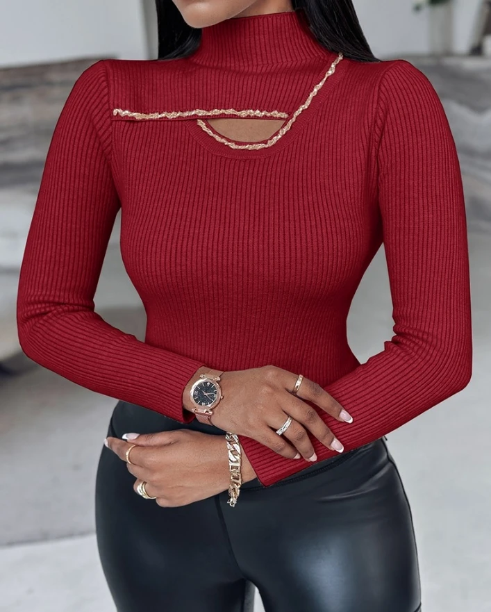 Women's Sweater 2024 Autumn Fashion Rhinestone High Neck Long Sleeve Knit Sweater Fleece Lined Basic Layering Soft Thermal Top