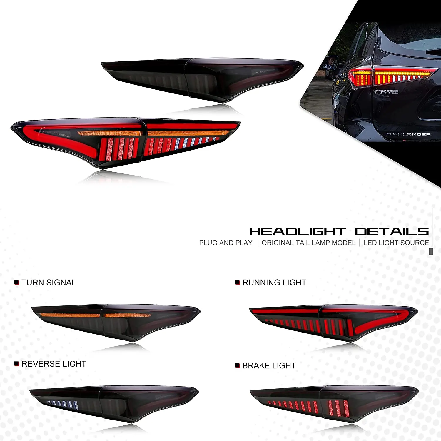 LED Tail Lights For Toyota Highlander 2020 2021 2022 2023 XSE XLE Sequential Indicator Start Up Animation Rear Lamps