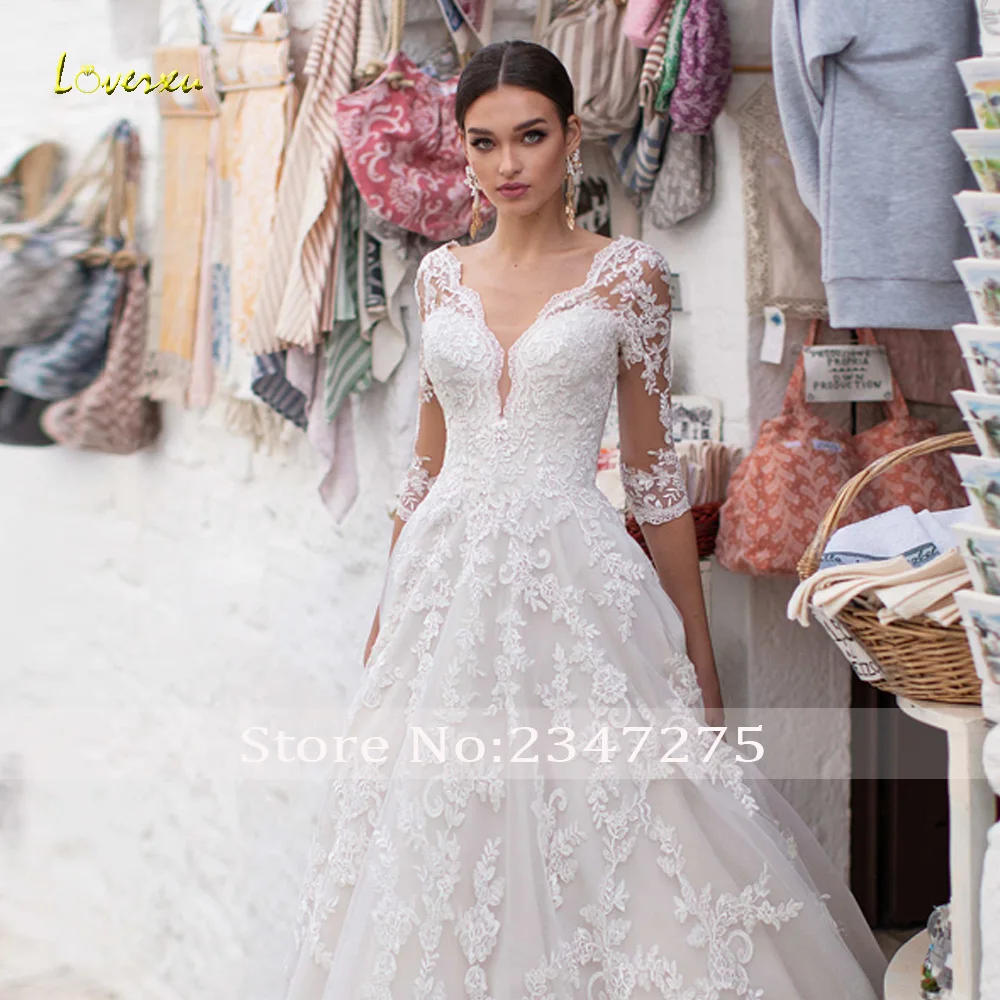 Loverxu-Robes de mariée vintage A-ligne, robe trois quarts chérie, appliques élégantes, sur mesure