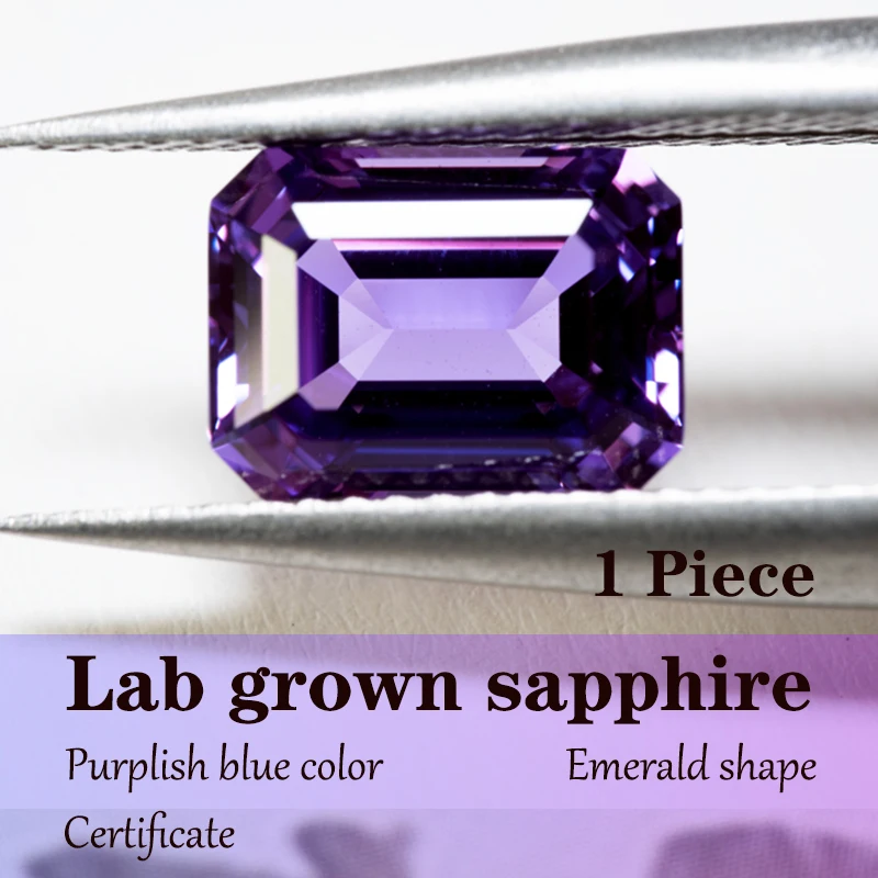

Purplish Blue Color Lab Grown Sapphire Emerald Shape Charms Gemstone for DIY Jewelry Making Materials with Certificate Wholesale