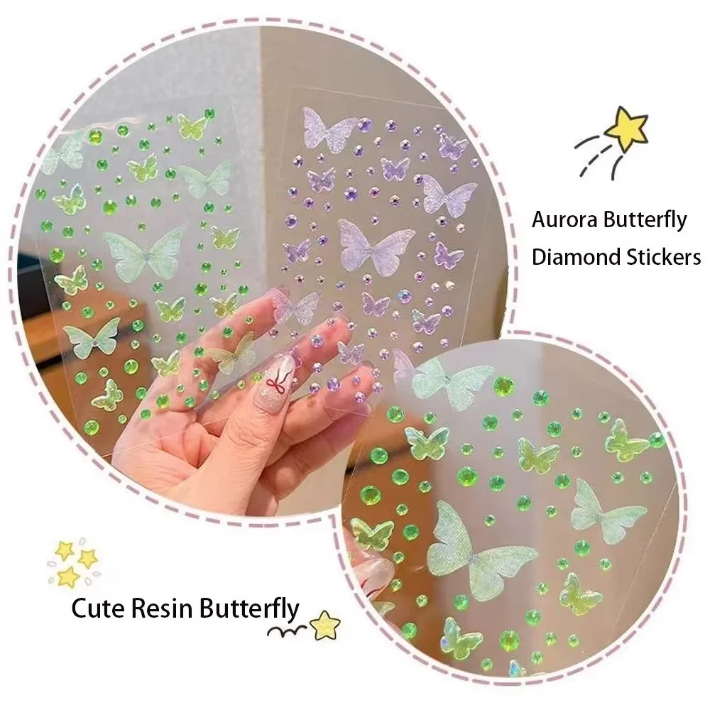 Self-adhesive Butterfly Face Stickers Resin Rhinestone Rhinestone Face Stickers Sparkly Pink Green Rhinestone Stickers