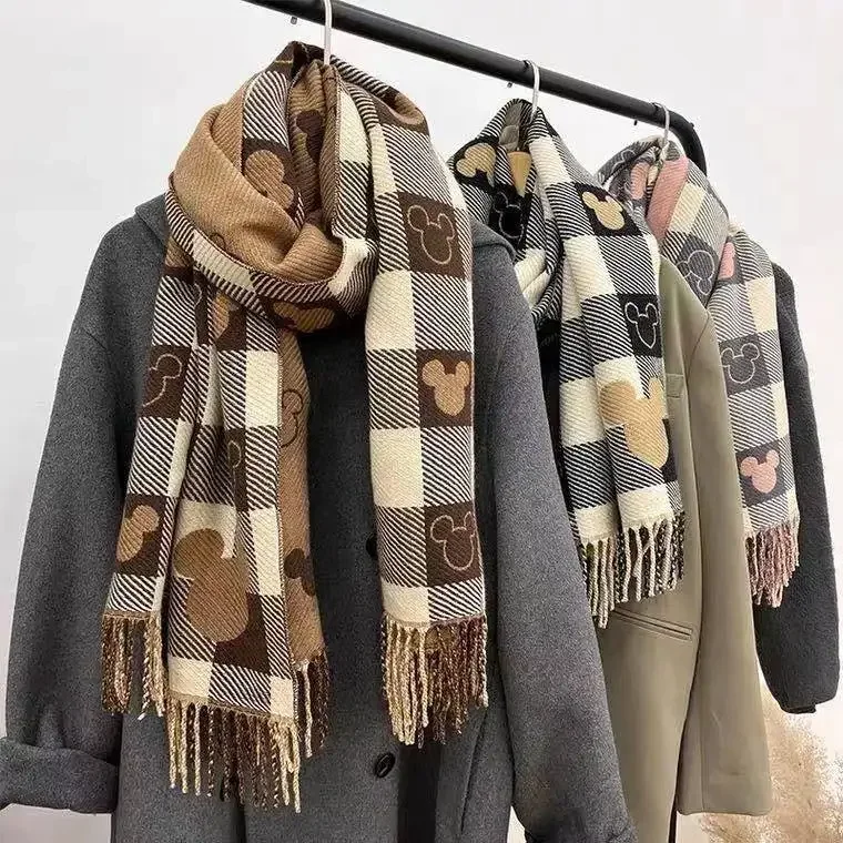 Disney Cute Mickey Cartoon Scarf Cashmere Thickened Scarf Fashion Girls Winter Warm Couple Soft Scarf Christmas Holiday Gifts