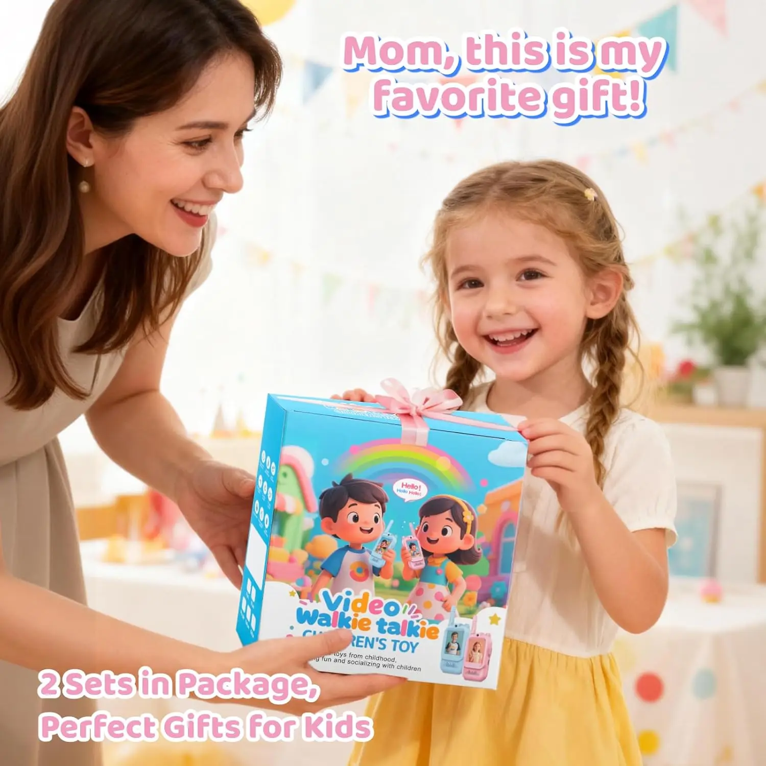 2025 비디오 무전기 장난감, 화면이 있는 소년 소녀용 장거리 양방향 라디오, 4가지 음성 효과 포함, 크리스마스 생일 선물